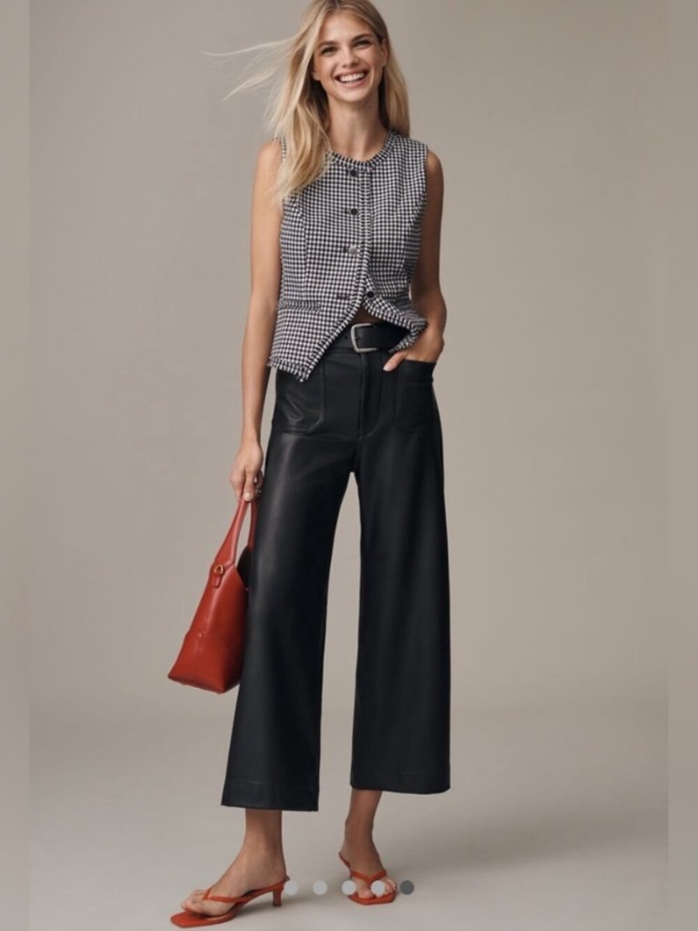 🌟 MAEVE 🌟 COLETTE FAUX VEGAN LEATHER CROPPED WIDE LEG PANT BLACK SZ 28